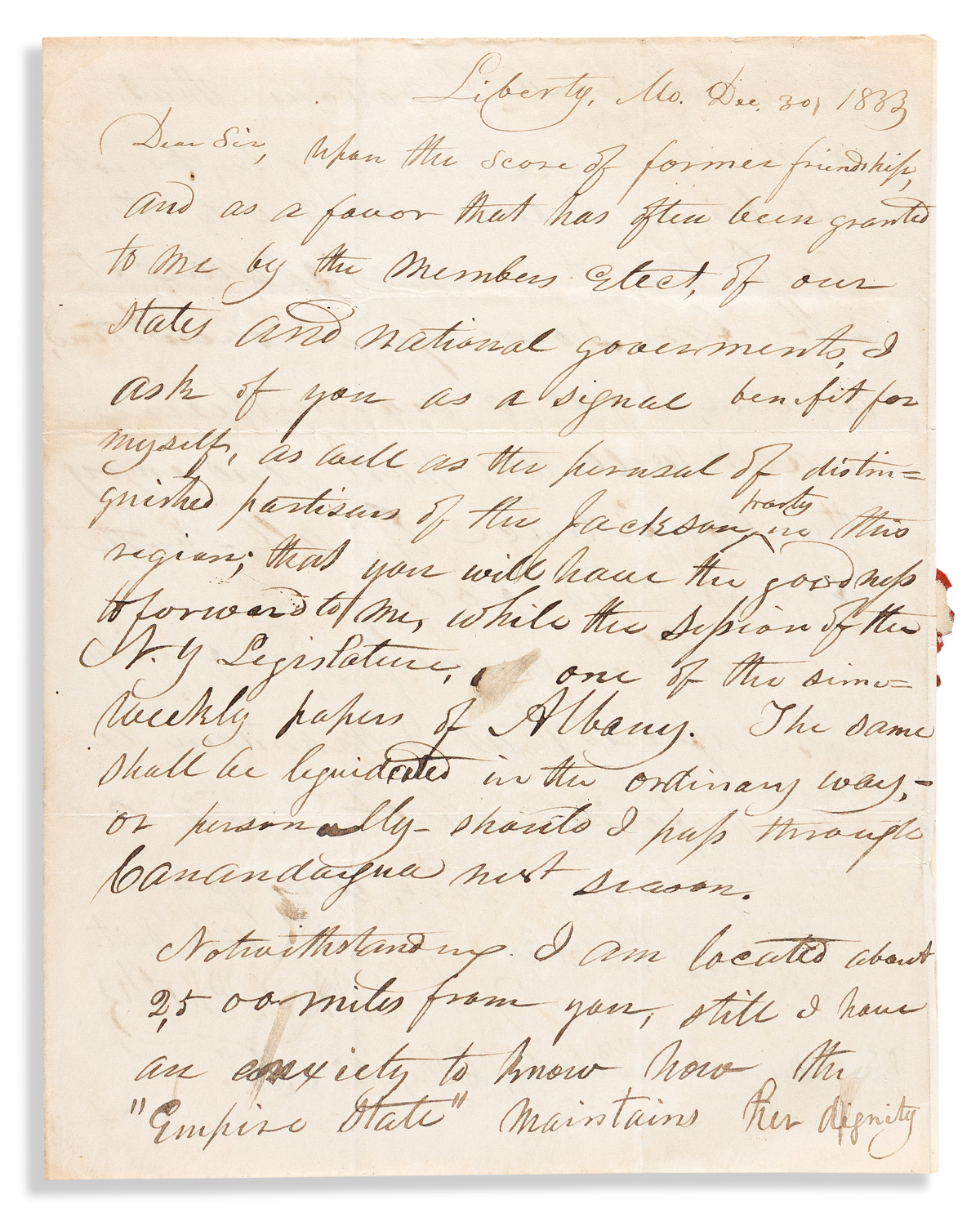 (MORMONS.) W.W. Phelps. Early letter by the pioneering church publisher, just months after the burning of the Book of Commandments.